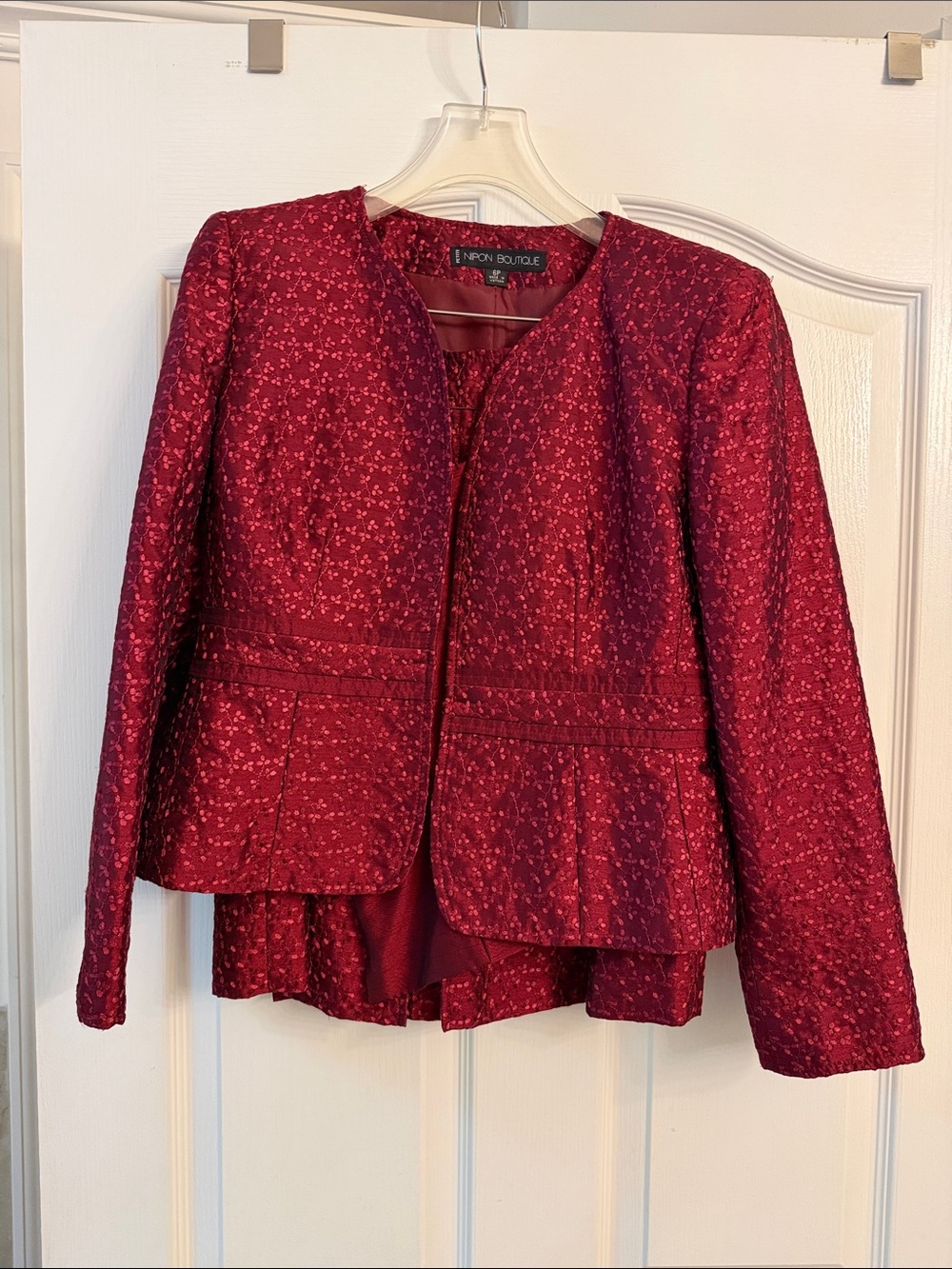 Nipon Boutique Women's Deep Red Textured Floral Jacket